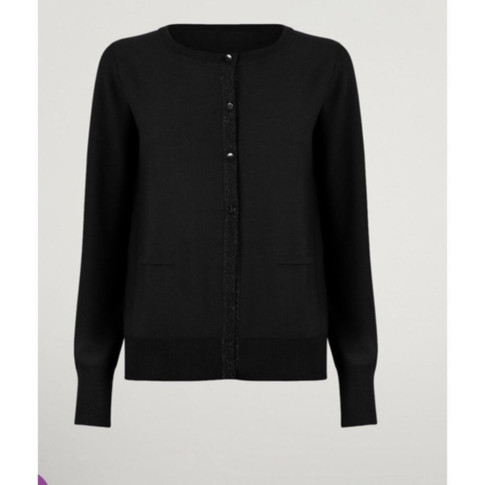 Wolford 100% Merino Wool Black Cardigan Pockets Sz Large NWT $735